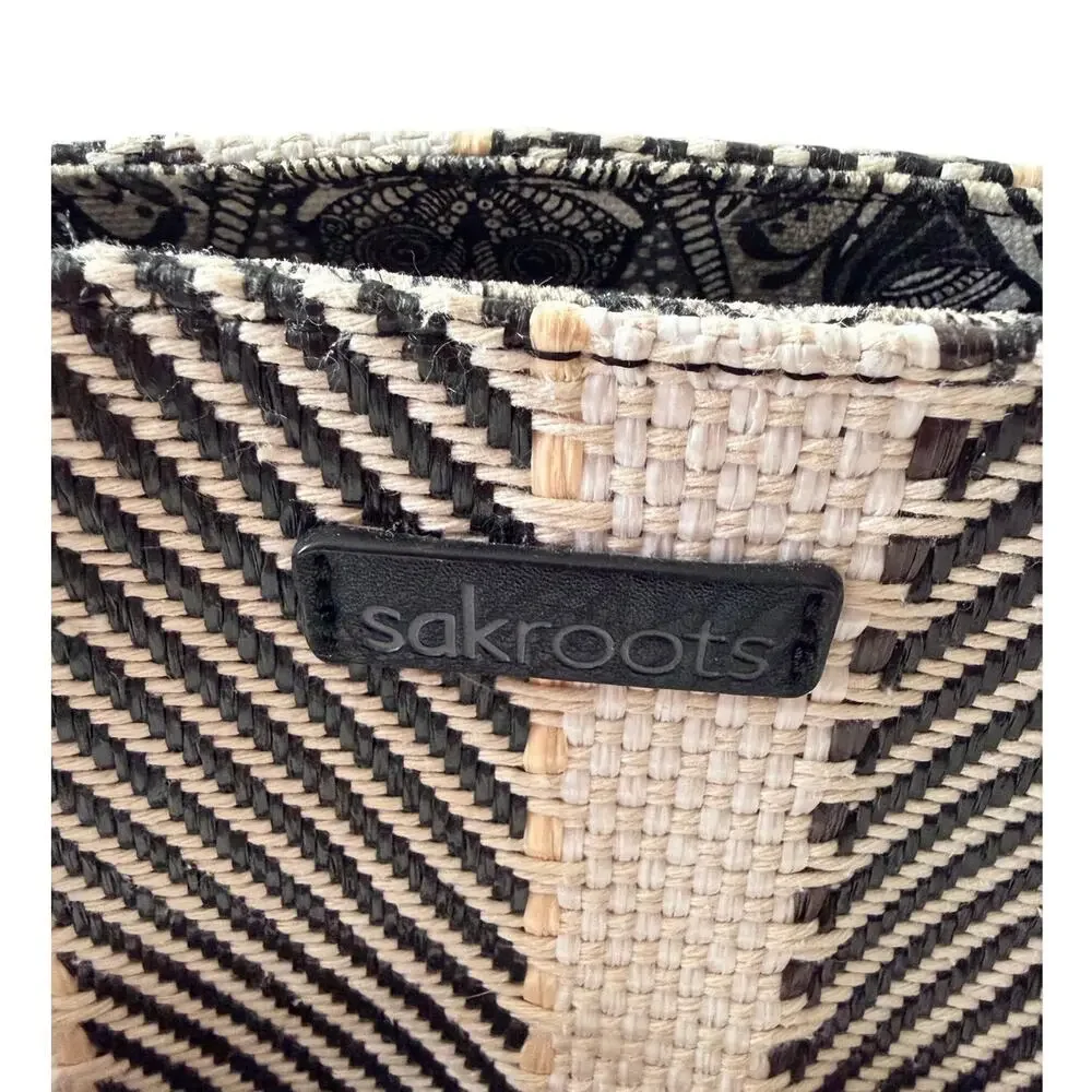 Sakroots Metro Woven Tote Black White Soulful Desert Owl Charm Shoulder Bag